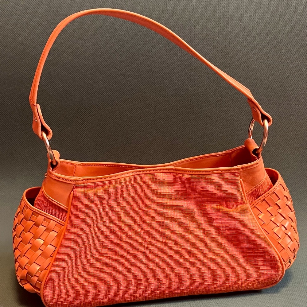 ORANGE KENNETH COLE NEW YORK WOVEN & LEATHER  PURSE